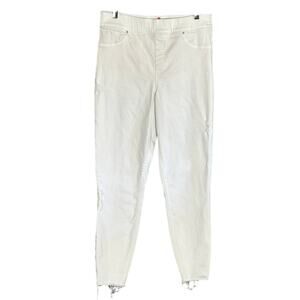 Spanx White Distressed Raw Hem Skinny Jeans Size L